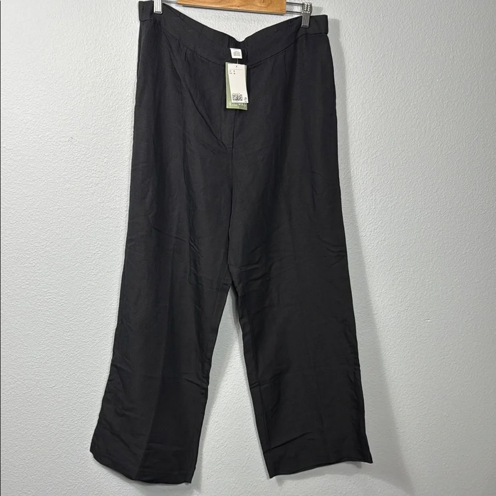 H&M Linen Blend Black Wide Leg Pants
